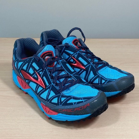 Brooks Cascadia Women's Athletic Trail Running Shoes - Blue and Red - Picture 1 of 9